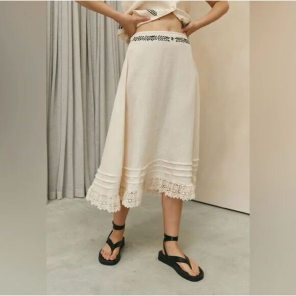 vrg grl Dresses & Skirts - VRG GRL 100% Linen Skirt Women's 4‎ Midi embroidered boho spring fairy NEW